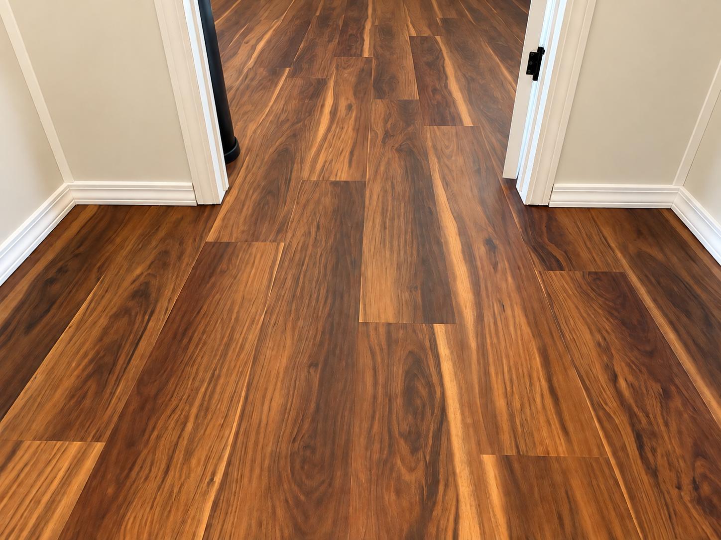 Plank flooring carried through a doorway